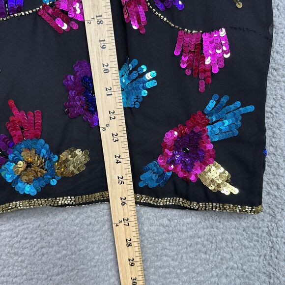 Vintage Draper’s & Damon’s 1X Silk Sequin Beaded Floral Jacket Black Glam - Picture 13 of 16